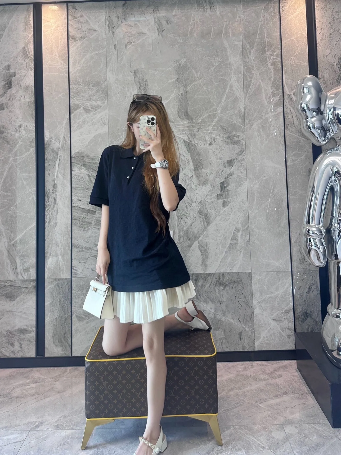 Louis Vuitton/Louis Vuitton pearl button checkerboard embroidery Polo short sleeves
